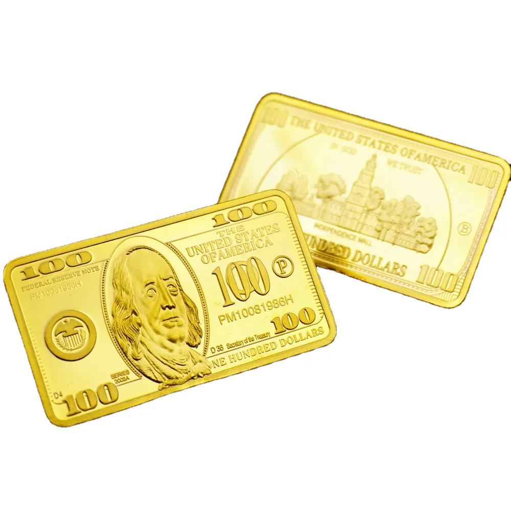 מזויף בר 999.9 זהב מצופה בארה"ב דולר זהב בר ארצות הברית מטבע ביל הנצחה מטבע ארה"ב 100 דולר זהב בר