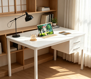 Bureau d'<span class=keywords><strong>ordinateur</strong></span> avec tiroir, plateau en bois tendance, table de jeu et d'étude, cadre en acier pour chambre à coucher, bureau à domicile VLranlife - Product Image 2