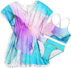 Maillots de bain pour filles, ensemble de bikinis pour enfants, impression de logo personnalisé, maillot de bain <span class=keywords><strong>tankini</strong></span> pour filles, nouveau design, robe de bain mignonne pour enfants, ensemble 3 pièces - Product Image 3