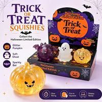 Jouets Squishy Halloween en Boîte Mystère, Pack de 3 (Citrouille, Fantôme, Chauve-souris), en Matériau TPR, Jouet Fidget à Remontée Lente, Jouet Anti-stress Saison Spooky