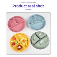 Assiette à ventouse pour bébé en gel de silice à 3 compartiments, sans BPA, antidérapante, incassable, 20 cm, moulage monobloc, vaisselle pour l'alimentation des tout-petits