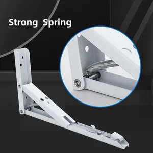 China Professional Wall Mounting Steel White 12 Inches Spring Supported Shelf Bracket Stainless Steel Folding Bracket