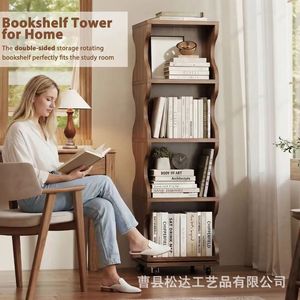 <b>Modern</b> minimalist wooden book <b>shelf</b> for home use, solid wood rotating book organizer. - Product Image 3