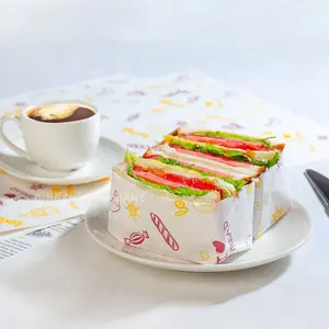 Fabrika toptan gres geçirmez özel baskılı gıda sarma Burger sandviç Wrap yiyecek tepsisi astar kağıt