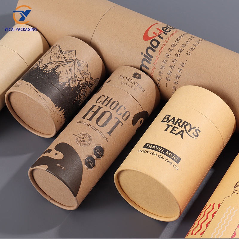 Biodegradable Lotus Root Starch Kraft Paper Tube For Tea Jar Honey Cylinder Poster Packaging Box With Customizable Logo Printing