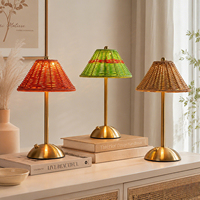 Lampe de table sans fil de luxe en rotin tressé, abat-jour USB à intensité tactile, pour salon, style homestay resort