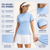 Polo de golf personnalisé pour femme, col montant, manches courtes, respirant, toucher frais, poignets rayés, haut de sport performant