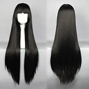South Korea Best Sites To Buy Human Hair Wigs Online Super Fine 4By4 Closure Hd Lace Wig Black Long Wig With Bangs