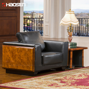 Cổ Điển Chất Lượng Kinh Doanh Nội Thất Văn Phòng Nhà Phòng Khách Chính Hãng Da Thật Bằng Gỗ Sofa Thiết Kế 1 + 1 + 3 Cắt Sofa Bộ - Product Image 2