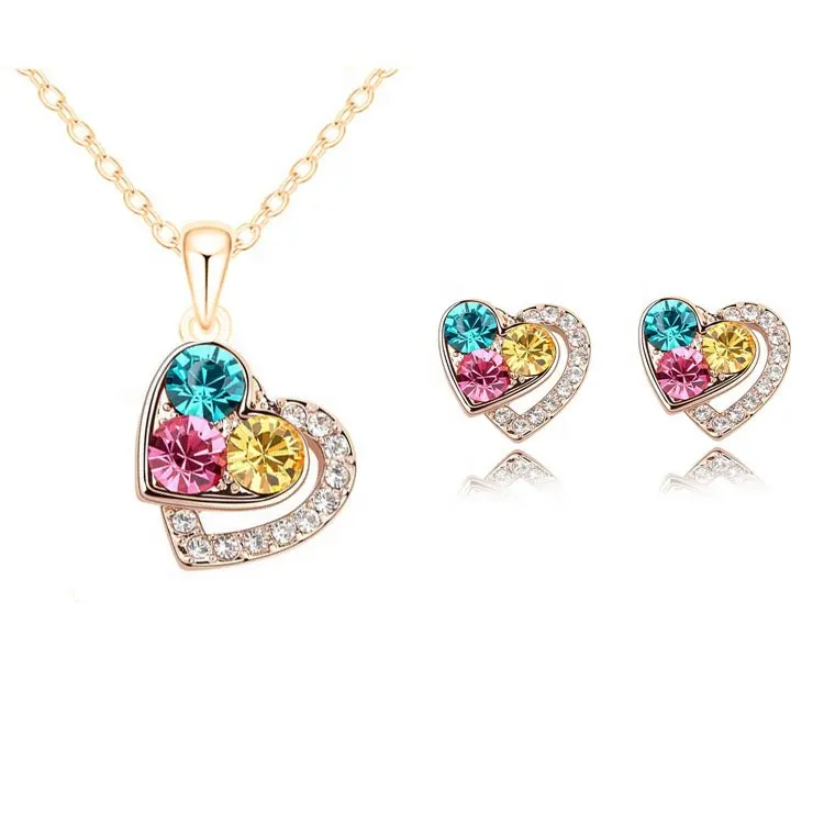 Bridal Jewelry Earring Sets For Women Necklace Set Color Full Diamond Love Type Women's Pendant Necklace