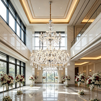 Lustre européen à double couche en cristal, grand chandelier multi-bras pour salle de banquet, lieu de mariage, entrée