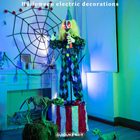 1,9 m Clown fou d'Halloween avec trompette, à mouvement et éclairage électriques activés par le mouvement, pour décoration de maison hantée, de cour extérieure et de fête