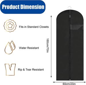 Protector de Abrigo Largo Anti-Polillas, Funda Plegable Negra a Prueba de Polvo para Vestidos Largos con Bolsillo y Asa, 60-180cm - Product Image 2