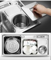 Évier de cuisine multifonctionnel à poser SUS304, double bac, en acier inoxydable SS 201 304, design moderne