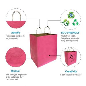 Pink Color Brown Kraft Paper <b>Bags</b> with Twisted Handles 14x10x15.75 Inches - Product Image 3