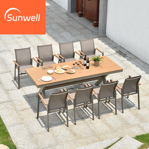 Muebles de jardín, juego de <span class=keywords><strong>mesa</strong></span> de comedor al aire libre, silla de patio, restaurante, <span class=keywords><strong>mesa</strong></span> de aluminio y juego de sillas de madera de teca <span class=keywords><strong>con</strong></span> paraguas - Product Image 6