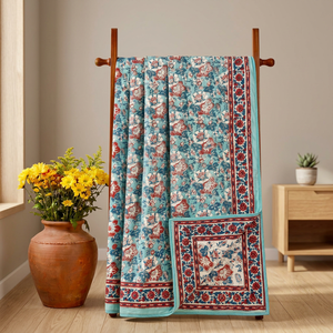 Premium Indigo Floral Cotton Dohar Reversible Quilt Cover Printed <b>Bedspread</b> <b>Double</b> Sided Home Use - Product Image 3