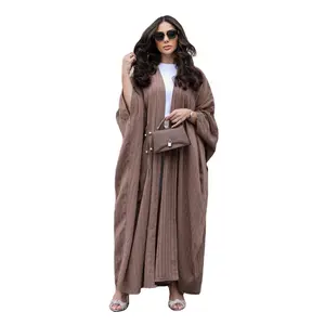 muslimische frauen abaya dubai türkei mode hijab kleid islamische kleidung lässig Übergröße gestreifter offener strickjacke gewand kimono abaya