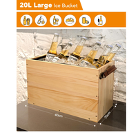 Grand seau à glace pour champagne et vin 20L, refroidisseur de boissons en bois avec doublure isolante et poignées en cuir pour fêtes et événements en plein air