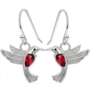 Boucles d'oreilles pendantes colibris plaquées argent avec pierre marquise cyan sertie pour femme, cadeau romantique, bijoux - Product Image 4