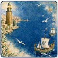 Tapis de Mahjong Thème Côtier Méditerranéen Turquoise 31,5x31,5 Pouces, Expédié en Rouleaux, Surface de Jeu de Table pour la Famille