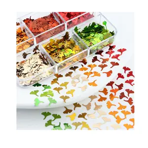 HENGXIN Bulk Accept Custom 6 Grids Fall Ginkgo Leaf Glitter For Slime Filler DIY Crafts Nail Art Decoration