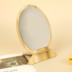 Wooden Bear Shape Makeup <b>Mirror</b> Desktop Portable Small Round <b>Mirror</b> Simple Design High Definition <b>Mirror</b> For Daily Use - Product Image 2