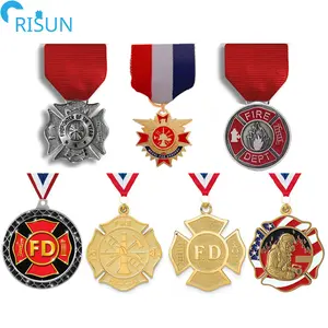 Factory Customised 3D Fireman Thin Red Line Fire Dept Firefighter Award Medal Ribbon Medalla Medallion Custom Firefighter Medal