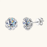 Anting-anting stud berlian imitasi mewah berlapis emas 925 Sterling Silver, potongan brilian, hadiah pernikahan 1CT 2CT, desain bunga