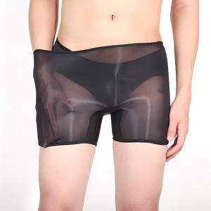 Men Transparent <b>Boxer</b> Briefs Mid-Rise Solid Color <b>Polyester</b> Quick-Drying Breathable Stealthy Bullet Separation Underwear - Product Image 1