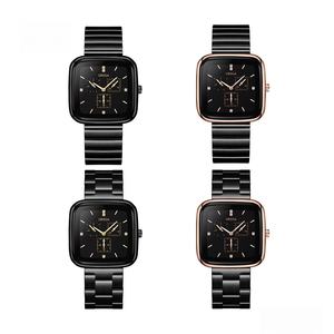 Elegante Reloj Cuadrado de Acero Negro con Diamantes, Reloj de Pulsera de Cuarzo de Origen de Fábrica al por Mayor con Función de Reserva de Marcha - Product Image 5
