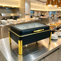 Chauffe-Plats de Buffet de Mariage à Alcool 9L - Réchaud en Acier Inoxydable Noir et Or