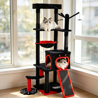 Arbre à chat de luxe gothique moderne écologique pour intérieur, avec poteau à gratter en peluche et jouets en sisal, 7 niveaux, montage facile, 155 cm, en carton