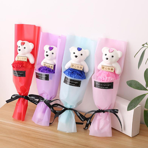 DIY Valentine's Day Rose Flower Bouquet Gift Box Hand Made Rose Flower Bouquet With Bear