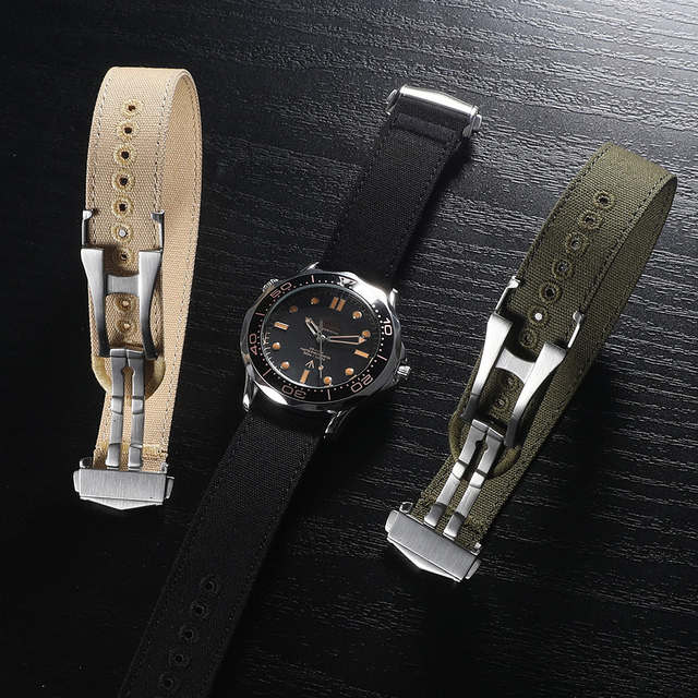 Premium Fabric Canvas Single Pass Watch Band 20mm 22mm Sailcloth Watch Strap Deployment Clasp for Brand Watches