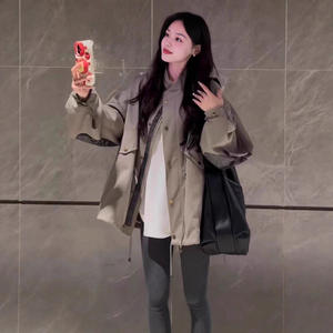 Retro Mid-Length British Style PU Polyester Windproof <strong>Trench</strong> <strong>Coat</strong> <strong>Petite</strong> <strong>Women</strong> 2025 Autumn New Arrival Niche Design Loose Fit - Product Image 2