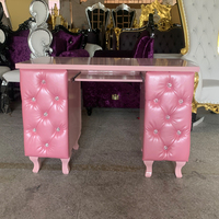 Table technique de manucure en cuir PU Fufted de luxe Bureau européen en bois pour les ongles avec tiroir