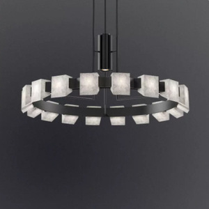 Lustre moderne en marbre, lampe suspendue ronde à LED pour salon, hôtel, luminaire d'intérieur, base d'ampoule E27 - Product Image 1
