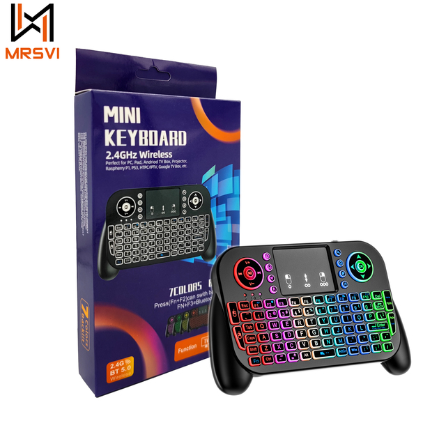 2023 Hot Sale V8 2.4GHz With BT 5.0 Mini Keyboard Laptop Tablet PC RGB Backlit Wireless Mini Keyboard