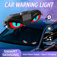 Lampe de sécurité LED à induction vibratoire rechargeable solaire, effet œil de démon, sans câblage, pour vitre arrière de voiture, stroboscope décoratif