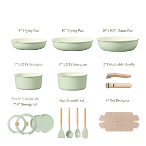 <b>Ceramic</b> Cookware Set 8-10 Inch Frying <b>Pan</b> Saucepan Detachable Handle Non-Stick Kitchen Cooking Set - Product Image 1