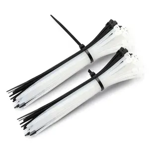 Brida de nailon PA66 para cables eléctricos, corbatas de plástico con cremallera, color blanco y negro, 3,6x200mm, venta al por mayor de fábrica