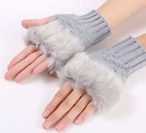 Wholesale Women Winter Plush Faux <b>Fur</b> Knitted <b>Gloves</b> Keep Warm Fashionable Short Mitten for Ladies - Product Image 5