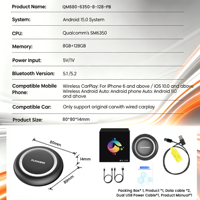 PlayAiBox Android15 Qualcomm 6350 Boîte AI CarPlay sans fil 8GB+128GB Mirrolink 5G GPS intégré Multimédia automobile pour YouTube Netflix