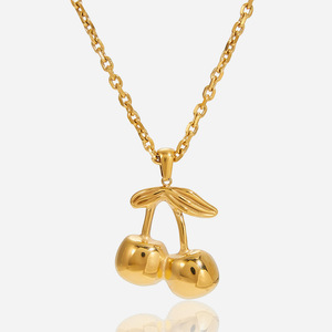 Collar con Colgante de Cereza, Acero Inoxidable, Chapado en Oro, Joyería de Moda para Mujer, Regalo, Cadena, Accesorio para Clavícula - Product Image 1