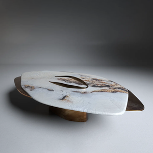 Table basse en marbre irrégulier Dream Home avec base en laiton <span class=keywords><strong>patiné</strong></span>, accent en métal artistique, table de salon de luxe - Product Image 3