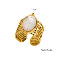 3 Farben Ovaler Stein Verstellbarer Offener Ring Vergoldet Mehrschichtiges Band Vintage Statement-Schmuck für Frauen