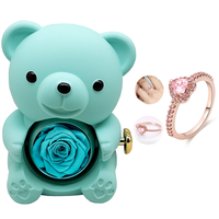 2025Mini boîte-cadeau d'ours en peluche Rose éternelle avec anneau mignon fleur préservée romantique pour elle pour les mariages mère de noël