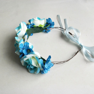 Hera personalizado barato flor diadema Festival azul Floral corona Rosa flor accesorio para el cabello - Product Image 4