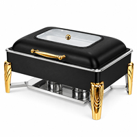Plat à chafing rectangulaire de luxe en acier inoxydable noir et or 9L pour la restauration professionnelle